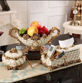 

European Luxury Diamond Fruit Plate Ashtray Tissue Box Resin Ornaments Art Home Livingroom Wine Rack Figurines Decoration Crafts