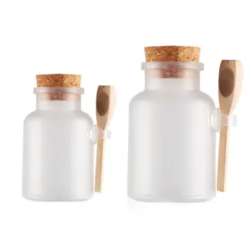 

100ml/200ml Round Cosmetic Empty Matte Cork Jar Bath Salt Bottle Women Mask Facial Container Refillable Bottles With Wood Spoon