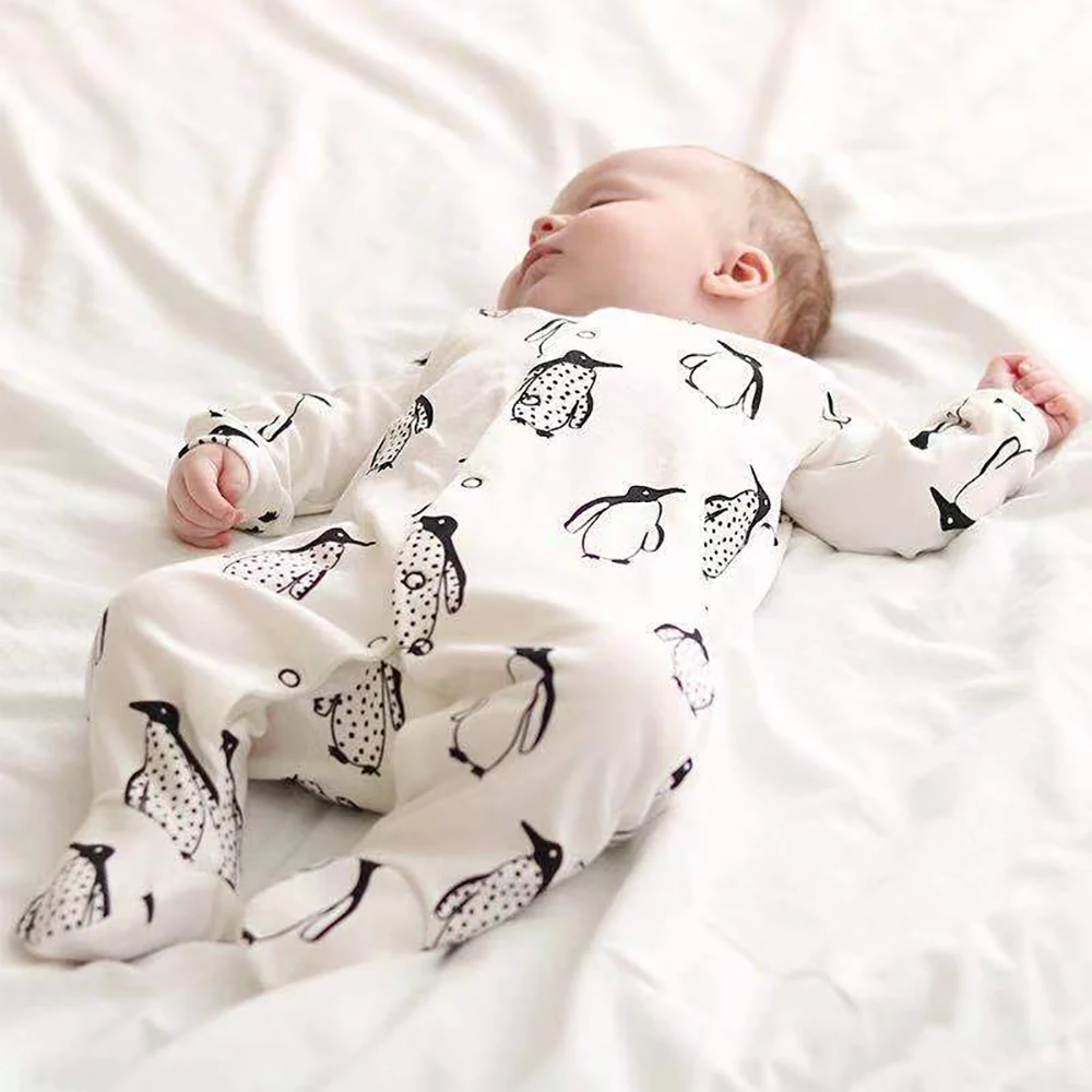 Newborn Cotton Pajamas For Boys Girls Long Sleeve Footed Sleepsuit