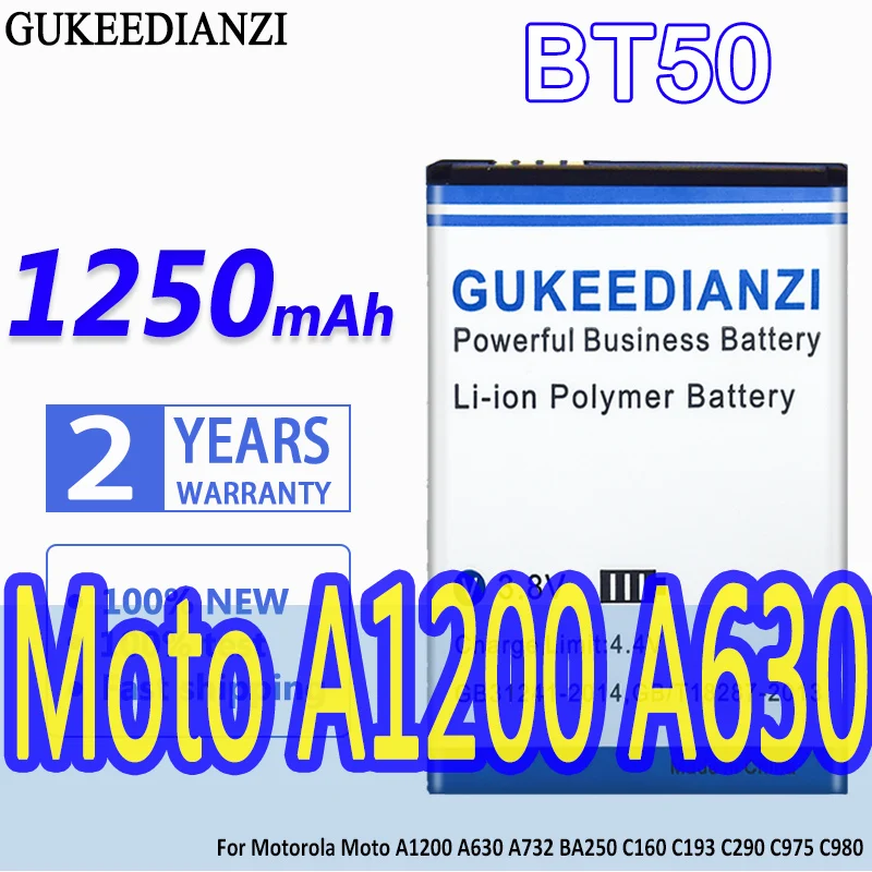Аккумулятор GUKEEDIANZI BT50 1250 мАч для Motorola Moto A1200 A630 A732 BA250 C160 C193 C290 C975 C980 батарея |