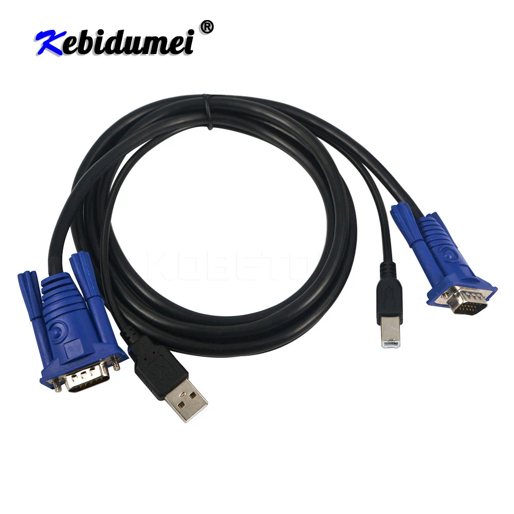 Kebidumei 4 6 футов 1 5 м USB KVM 15 контактный переключатель VGA кабель 2 0 Тип A к B ПК