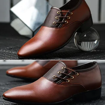 

Business Men PU Leather Shoes Formal Casual Flat Pointed Toe Lace-Up Shoes XIN-Shipping