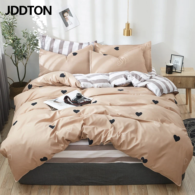 

JDDTON 2019 New Lovely 4pcs Bedding Set Simple Cute Style Bed Linen Duvet Cover Set AB Side Bed Sheet Set Pillowcase Cover BE071