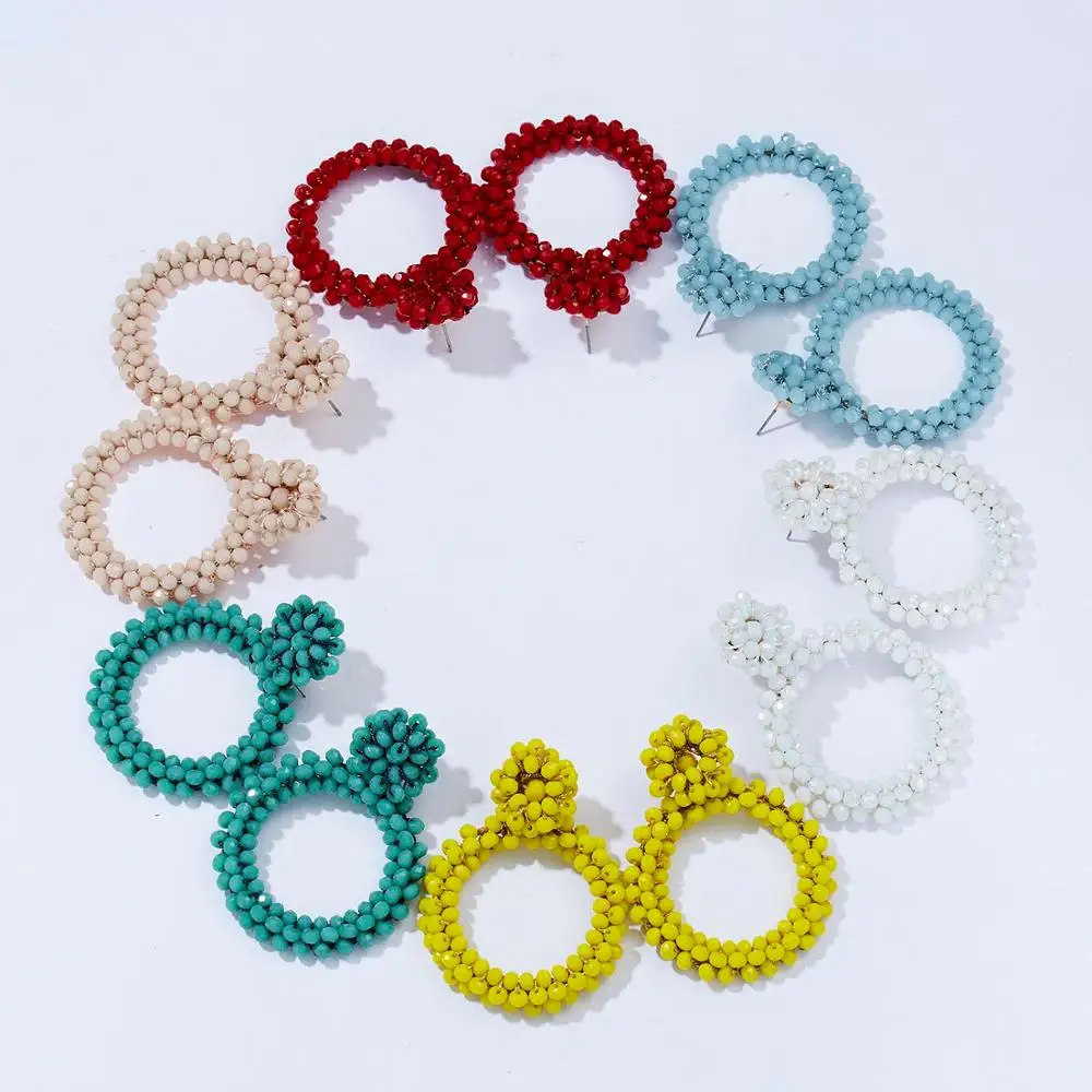 Boho круглые серьги ручной работы с разноцветными хрустальными бусинами массивные серьги висячие серьги подарок для свадебной вечеринки Свадебные украшения