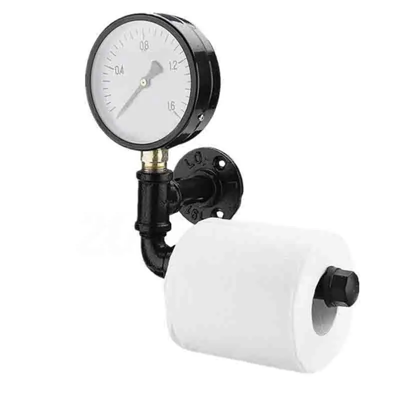 1X Paper Roll Holder Wall Mounted Rustic Pipe Metal Iron Art Toilet Paper Roll Holder Rack Bathroom Orginazer