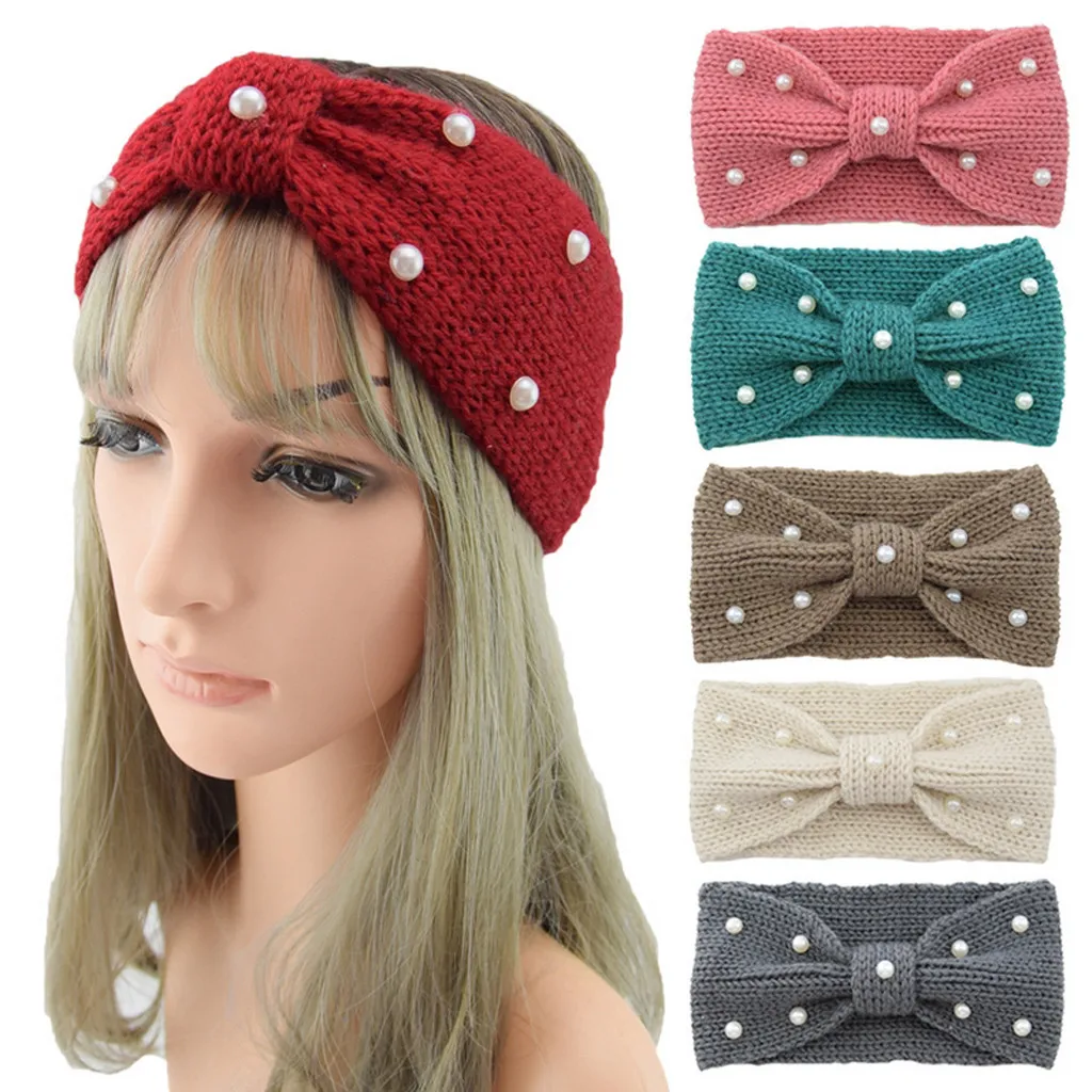 

feitong 2019 Fashion Women Thermal Hand Knitting Wool Pearl Sweet Girls Hair Hairband hair accessories Dropshipping #9550