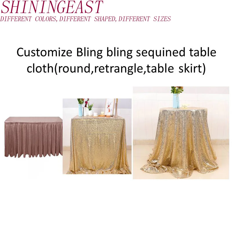 

1pc/lot customized color size shape round rectangular skirt bling bling sequined table cloth for birthday