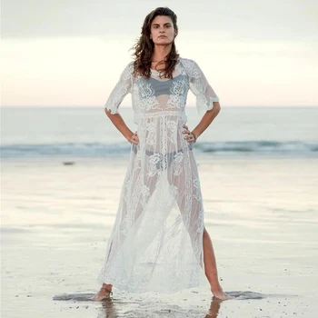 

Plus size Cotton Beach Maxi Dress Cover up Bathing suit Cover ups Salida de Playa 2020 Kaftan Beach Swimwear Cover up Playeros