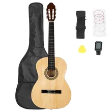 38 inch Classic Guitar with Bag & Board &Belt & Liquid Crystal Tuner & Strings Sets Coffee/Blue/Black/Burlywood