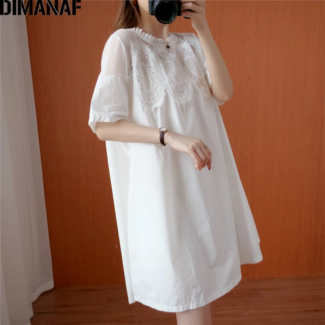 DIMANAF Plus Size Summer Blouse Shirt Women Clothing Lace Floral Spliced Elegant Sexy Lady Tops Tunic Loose Shirt Dress Big Size 5