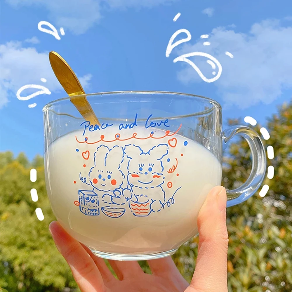 500ML Cute Transparent Glass Coffee Milk Mug With Handle Home High Capacity Breakfast Mugs Bowl Oatmeal Cereal Cups Gift Cup | Дом и сад