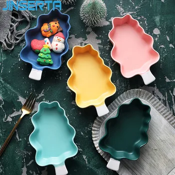 

JINSERTA Ceramic Dinner Plate Bowl Tableware Christmas Tree Dessert Fruit Cake Salad SuShi Bowl Home Desktop Decorative Tray
