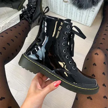 

Women Ankle Boots 2020 Luxury Buckle Lace Up Ladies Leather Shoes British Style Flat Female Short Boots Plus Size