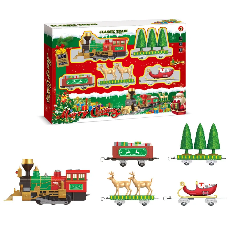 

Smoke from a chimney electric train track toy Christmas electric railcar DIY patchwork track children's Christmas gifts