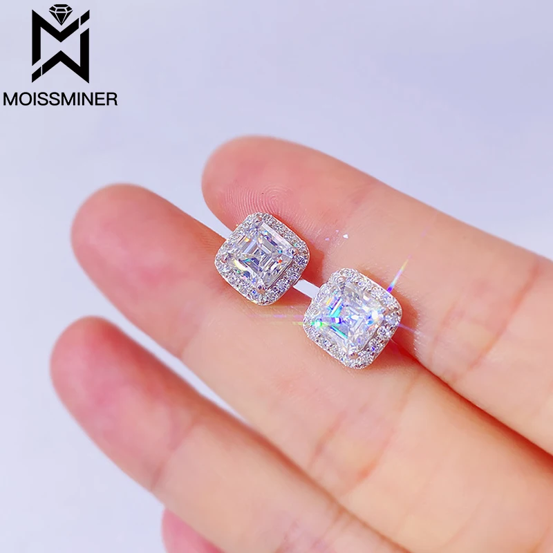 Square VVS Moissanite S925 Earrings Silver Iced Out Real Diamond Ear Studs For Women Men High-End Jewelry Pass Tester Free Ship 10pcs rocker switch for ship type switch 4 pin 2 speed square th3 hole 26 26 15a