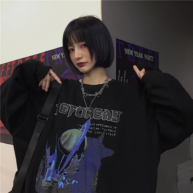 No cap Корейский Ulzzang camisas альбом хип хоп Толстовка Куртка дропшиппинг Панк Винтаж harajuku одежда с длинным рукавом Топы женские толстовки - Цвет: No cap