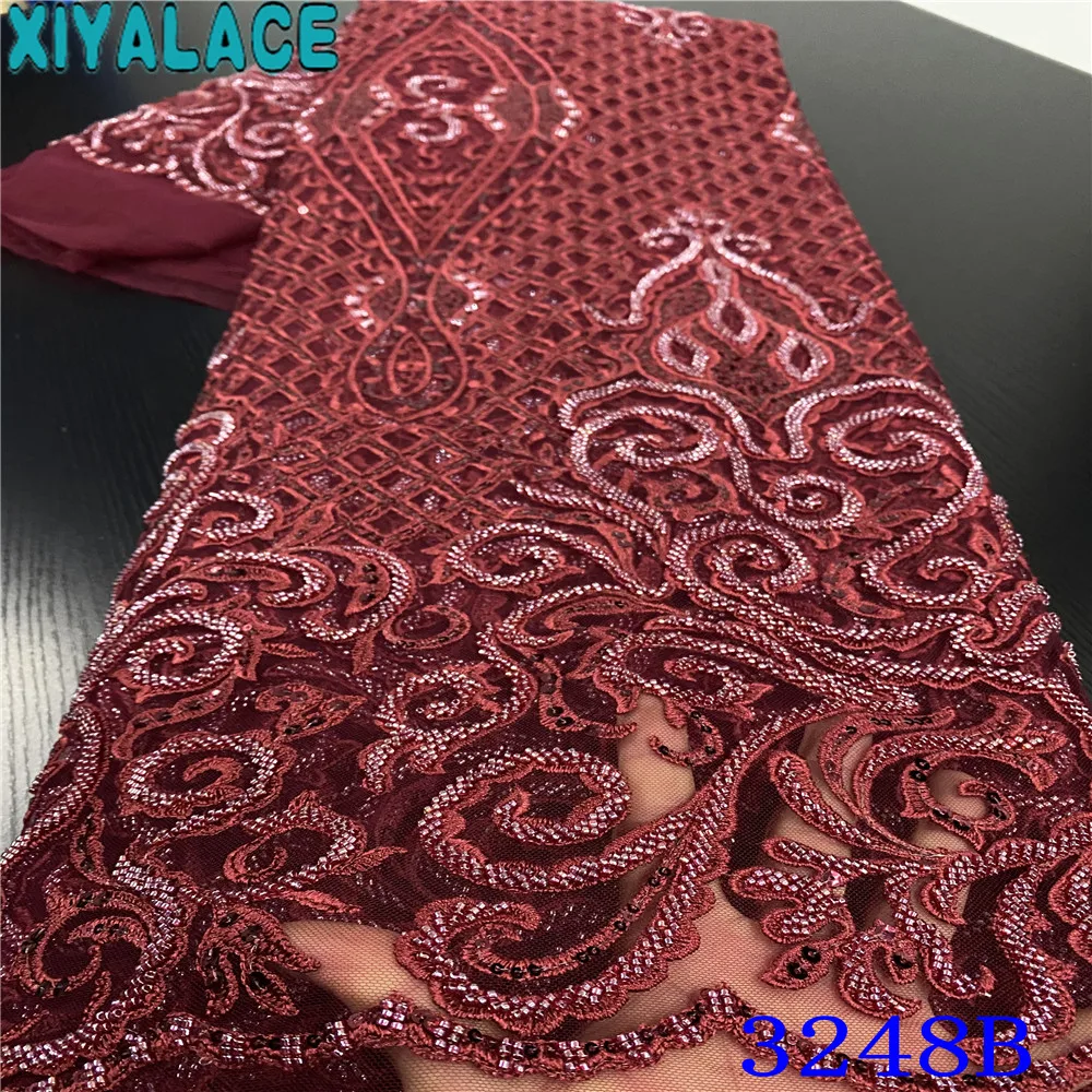 Luxury Beads Lace Handmade Fabric Hot Sale Latest Nigeria Embroidery Net African Beaded Fabrics for Wedding KS3248B | Аксессуары для