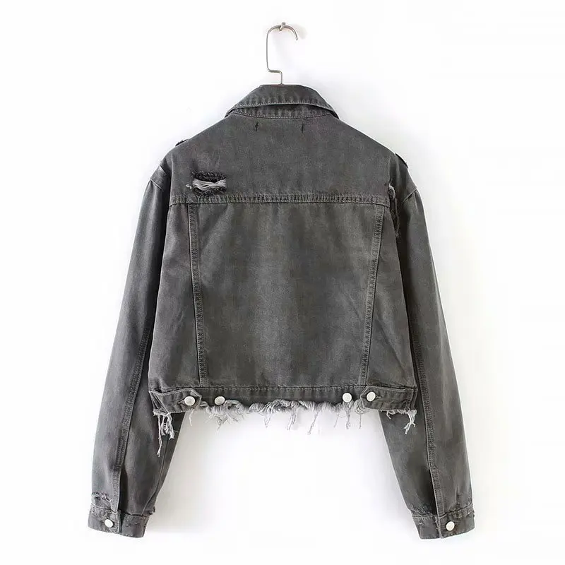 

Western Style Trend WOMEN'S Dress Washing with Holes Flash Cowboy Jacket W2134