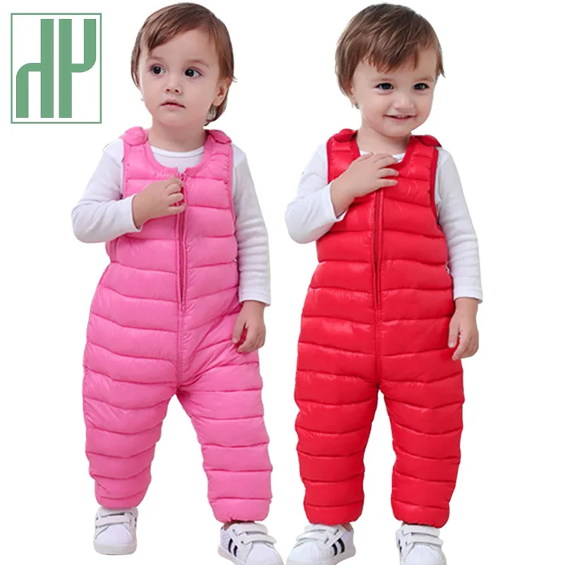 Winter Children Down Cotton Bib Pants For Kids Overalls Toddler Boys