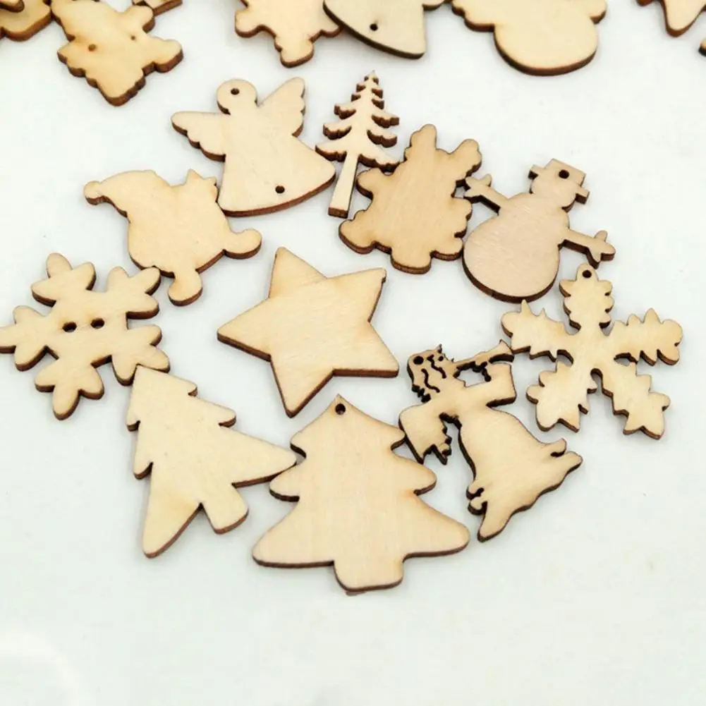 

new modern 50Pcs Wooden Blank Hanging Embellishment Craft Card Making Christmas Decor Blank Various Shape Miniature Size Durable