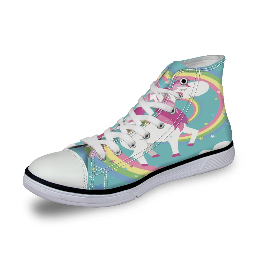

WHEREISART Women Canvas Shoes Robot Unicorn Attack High Top Flats Unisex Vulcanized Shoes Female Casual Shoes Sneakers