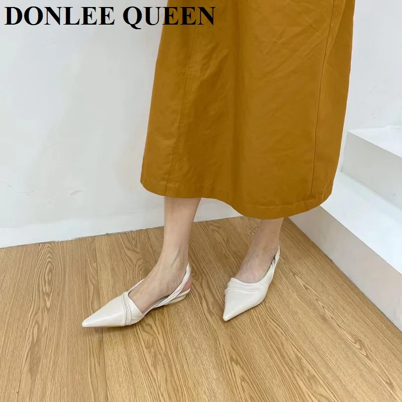 Sandalias elegantes con talón descubierto para mujer, zapatos planos de  punta estrecha, de marca a la moda, plisados, deslizantes, para fiesta y  oficina|Sandalias de mujer| - AliExpress
