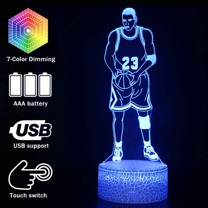 Баскетбол тема ночные светильники Майкл Джордан Модель 3D иллюзия настольная лампа для дома и спальни спортивный Декор лампы подарок для фанатов AJ