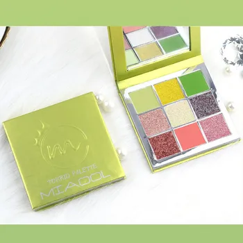 

Nine Color Fluorescent Green Sequin Eyeshadow Palette Shimmer Brighten Skin Color Waterproof Luminous Eye Shadow Cosmetic.w