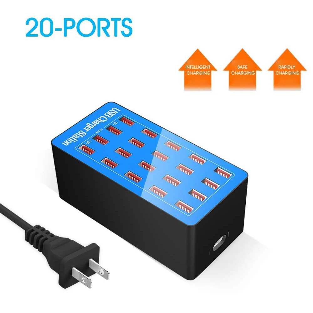 VIPATEY 20 Port USB Charging Station 100W AC Power Adapter Multi Ports Destop USB Charger for Smartphones Hotel School Office