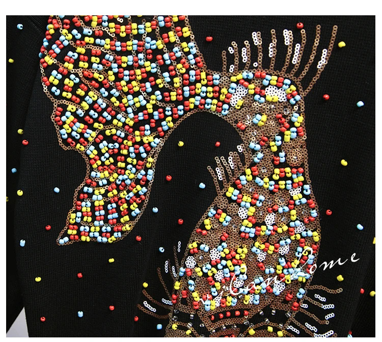 11,21 осень-зима Для женщин Бисер с вышивкой золотой рыбки, длинные рукава Свободный вязаный свитер+ повседневные штаны комплект из двух 1 предмет