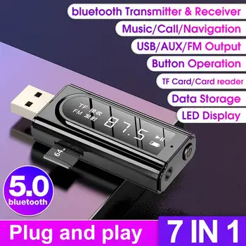 

7 in 1 bluetooth 5.0 Receiver Transmitter USB Car FM Transmitter bluetooth Receiver MP3 Player Aux Audio Dual Output Adapter