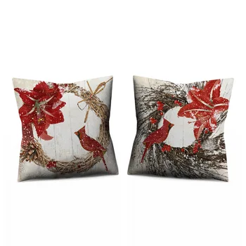 

Bishop Holidays Red Bird Garland Flax Pillow Cover 2pc Home Decoration Pillow Case Sofa Back Cushion Cushion