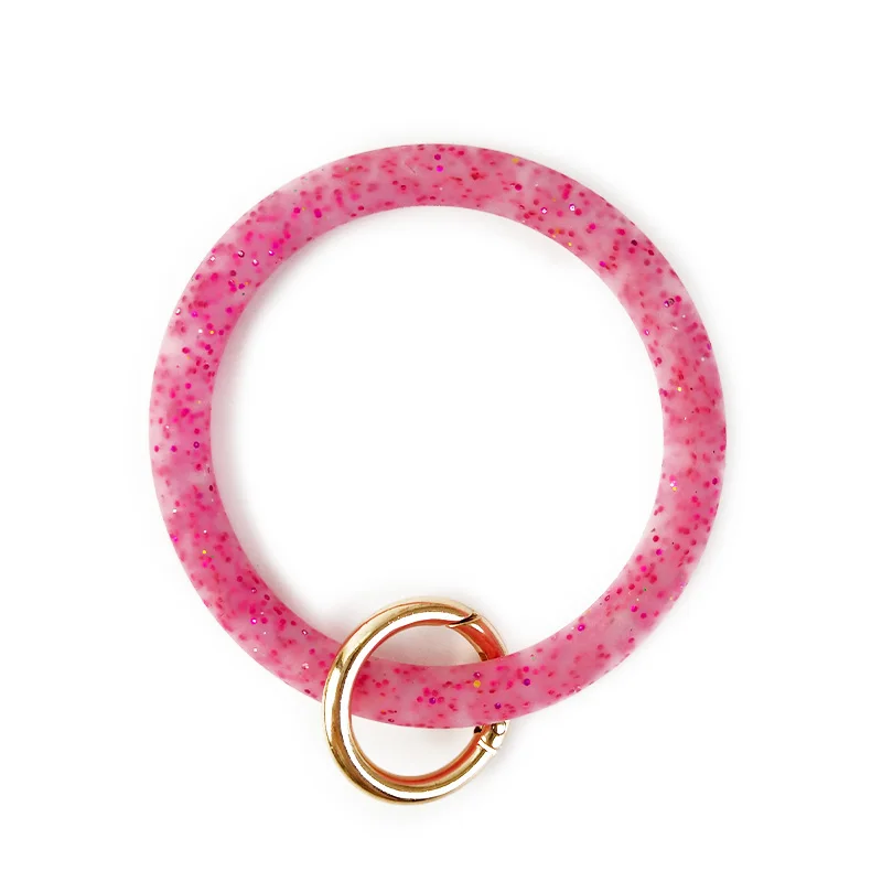 Cpop Trendy Silica Gel Wristlet Key Chains Bangle Geometric Hollow Circle Glitter Car Keychain Fashion Women Accessories Gifts