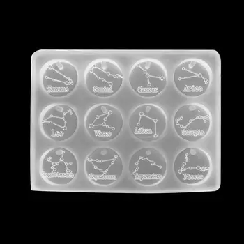 

12 Constellations Discs Pendant Epoxy Resin Silicone Mold Jewelry Making Tools AXYD