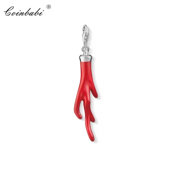 

Charm Pendant Red Coral, 2020 Fashion Jewelry Trendy Real Authentic 925 Sterling Silver Gift For Women Girls Fit Bracelet