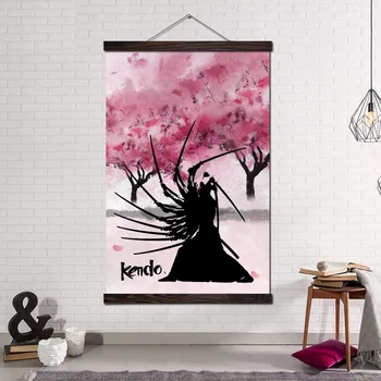 

Wall Art Canvas Painting Posters and Prints Wall Pictures for Living Room Home Decor Kendo Man Under Beautiful Spring Peach Tree