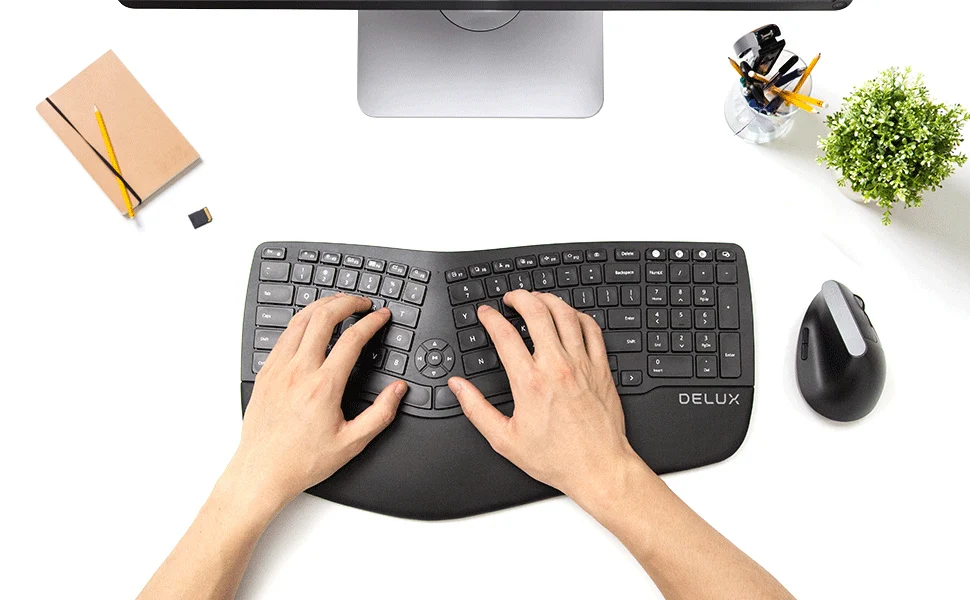 Delux GM902 Ergonomic Wireless Keyboard 2.4Ghz + BT Scissor Switches Rechargeable  Keypads For Laptop Computer computer keypad