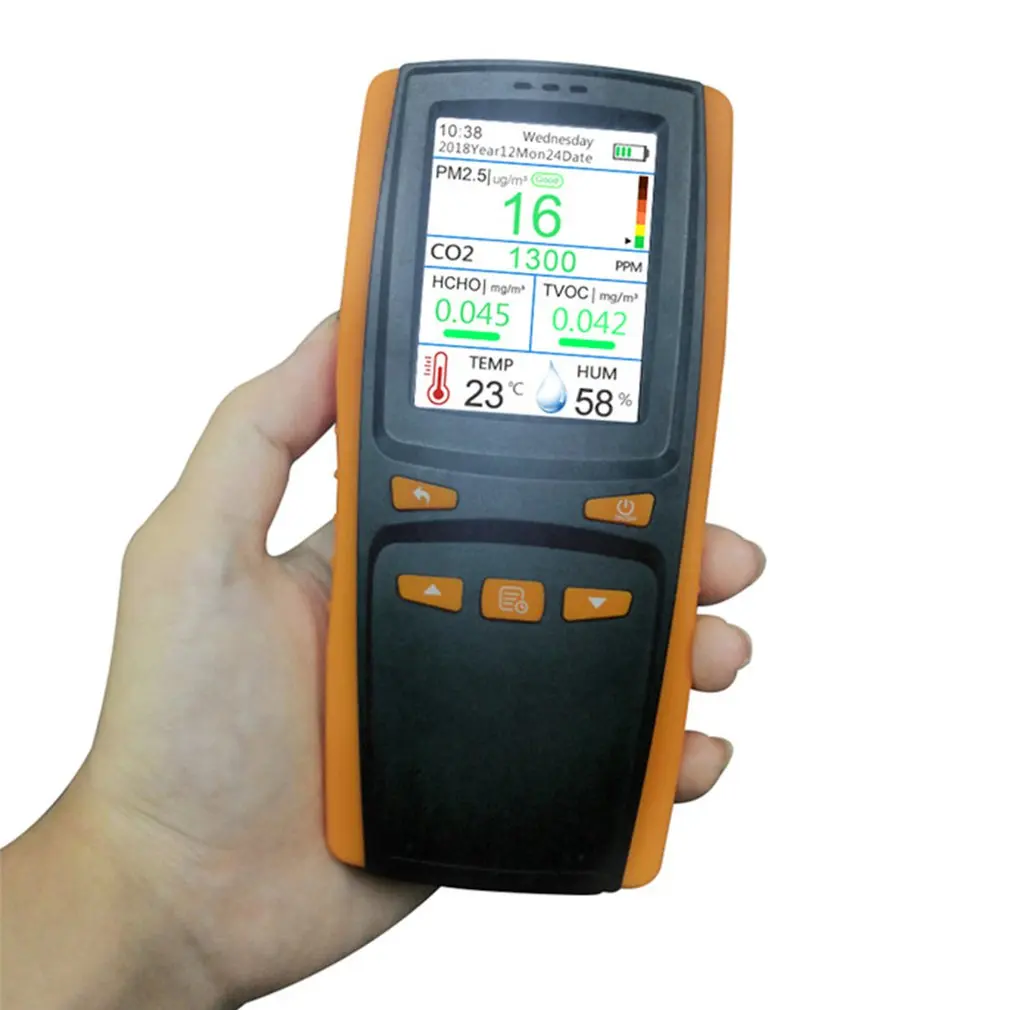 PM2.5/CO2/TVOC/HCHO тестер AQI анализа качества воздуха детектор температуры и влажности монитор домашний счетчик смога
