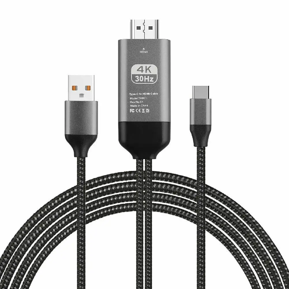 Кабель-адаптер type-C к HDMI HDTV с USB 4K 30HZ Высокое разрешение USB Штекерный Кабельный соединитель длина кабеля 6 футов/2 м