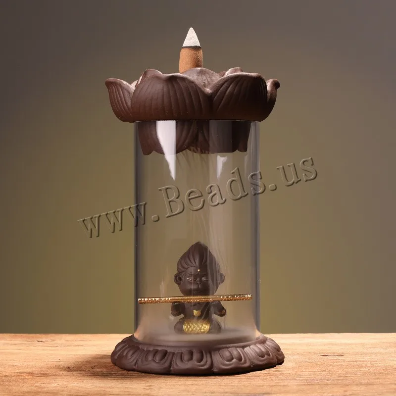 

Purple Sand Backflow Incense Burner With Acrylic Protective Cover Smoke Waterfall Incense Holder Smell Aromatic Home Craft Decor