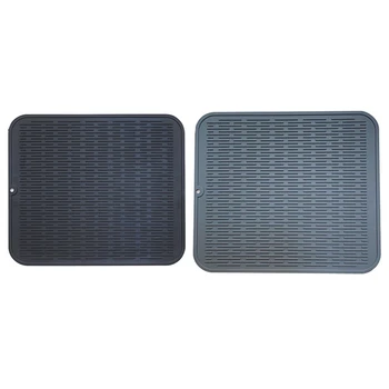 

2 Pcs Large Silicone Placemat Dish Drying Mat Kitchen Draining Table Drain Mat Sink Non-Slip Pad , Gray & Black
