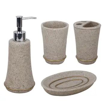 

4pcs Bathroom Accessories Durable Resin Assorted Soap Dish Lotion Bottle Toothbrush Rack Cup for Dorm Hotel Home
