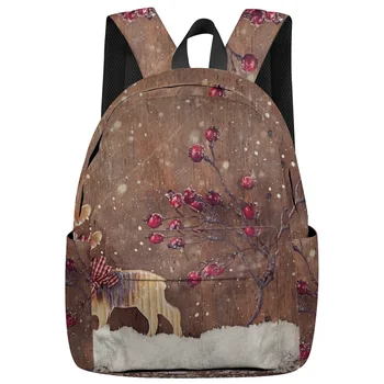 

Christmas Snow Winter Elk Backpack Interior Key Chain Holder Luxury Backpack Arcuate Shoulder Strap