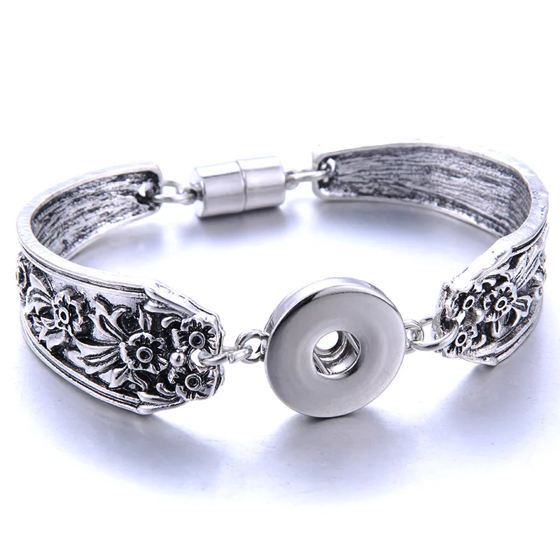 New Metal Snap Button Bracelet Bohemian Magnet Snap Bracelet For Women 18mm Snap Buttons Interchangeable Charm Snap Jewelry - Окраска металла: B1342