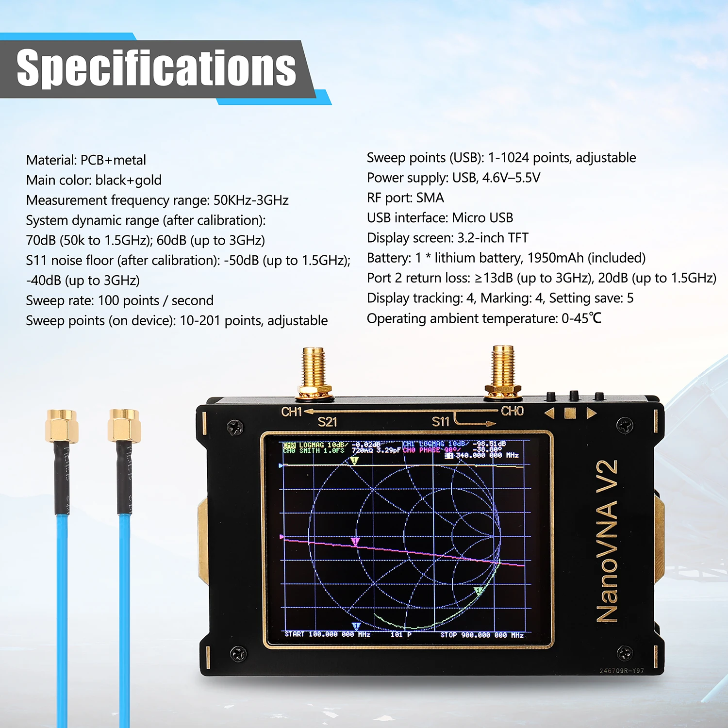 3 2 дюймов 3G вектор сетевой анализатор S A NanoVNA V2 антенны коротковолновое HF VHF UHF