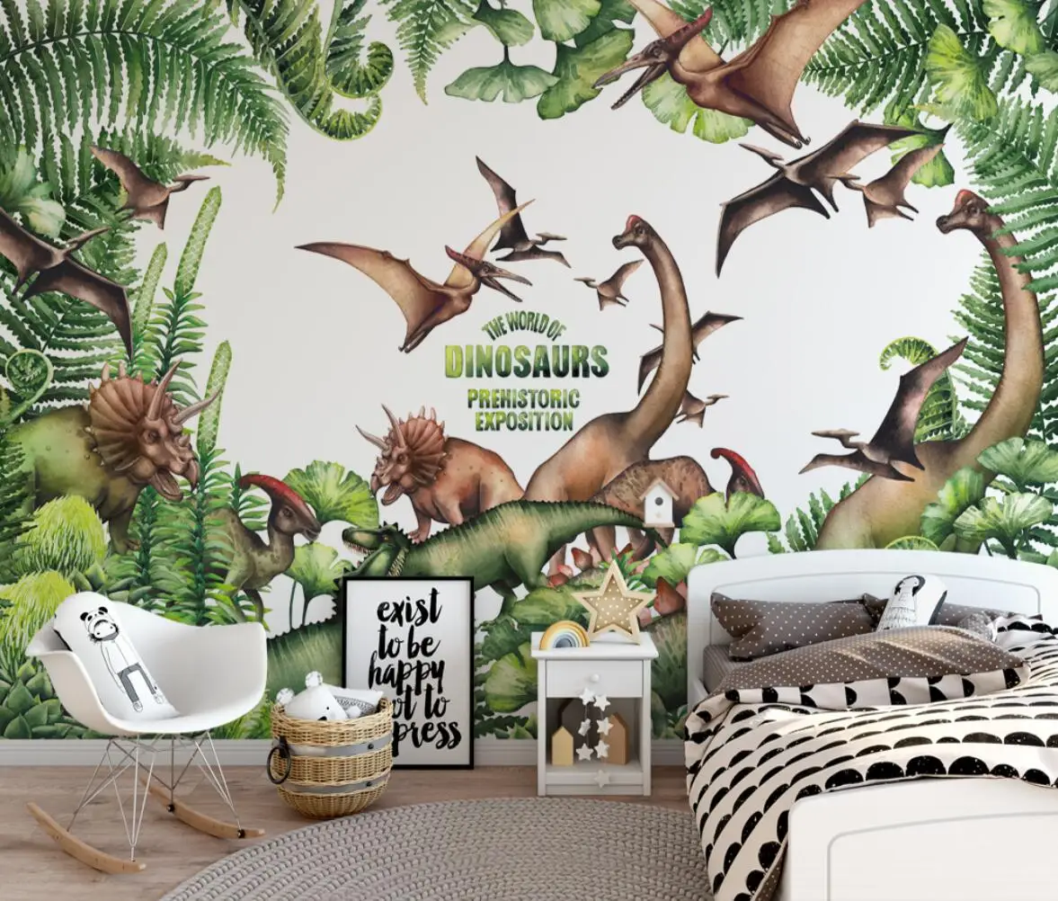 

3D three-dimensional children's room bedroom wallpaper creative dinosaur background wall paper amusement park animal mural