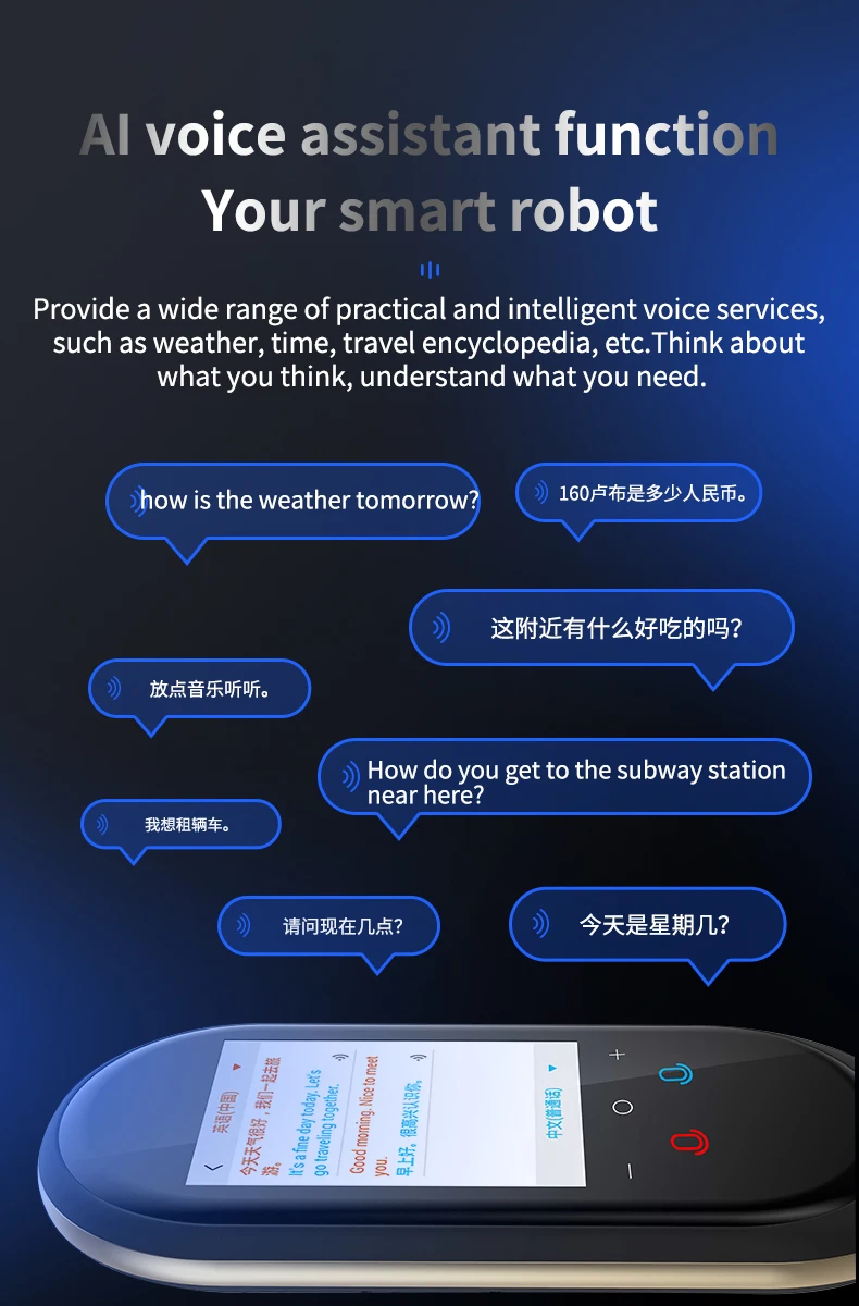 TRADUTOR DE VOZ BIRGUS DISPOSITIVO DE INTÉRPRETES DE IDIOMAS INTELIGENTES  COM SUPORTE PARA TELA DE TOQUE CAPACITIVO DE 2,4 POLEGADAS