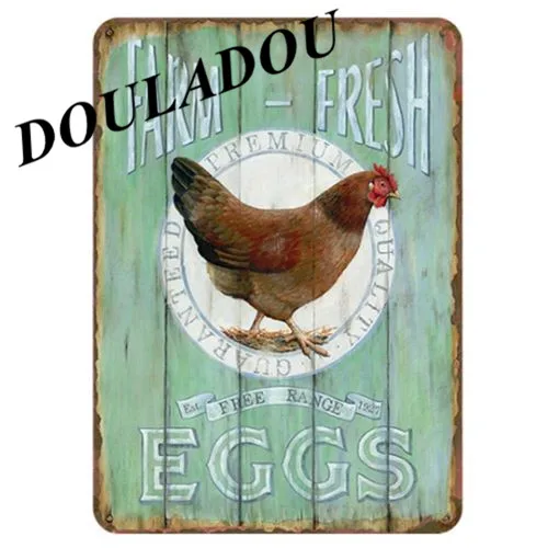 [Douladou] курица свежая тарелка «яйца» винтажная тисненая металлическая жестяная вывеска фермерский магазин сельскохозяйственные животные настенный домашний декор плакат 30*20 см