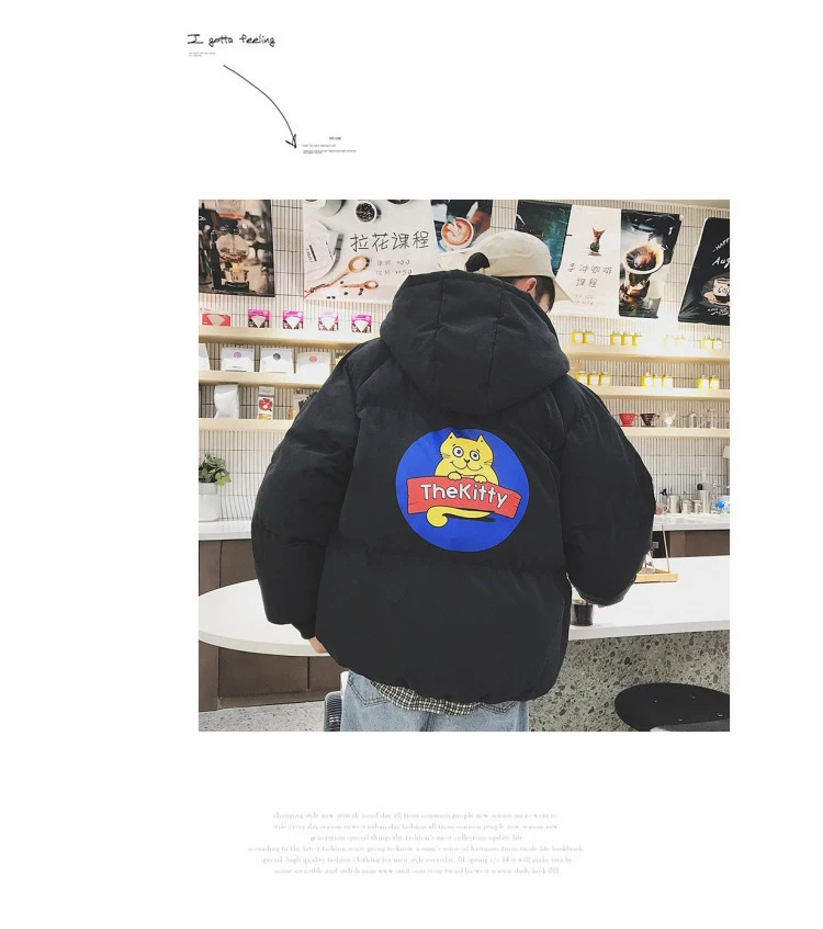 Couple Clothes Winter New Style Fashion Printed Men down Coat Hong Kong Style Students Loose Casual Hooded Cotton-padded Jacket