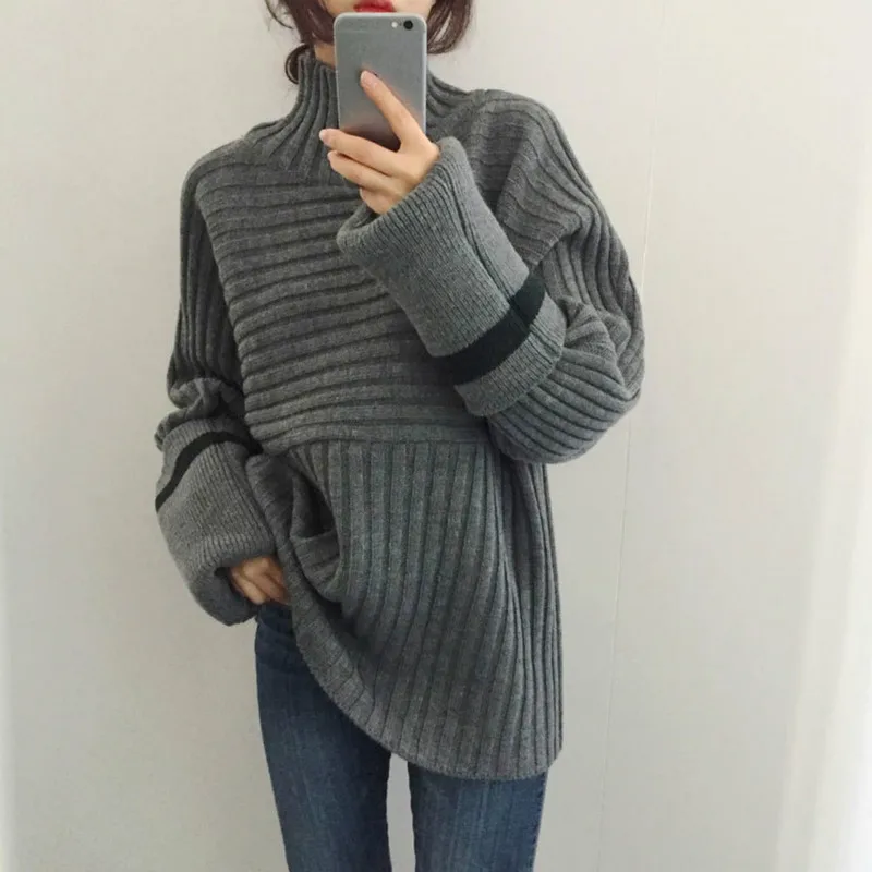 

Autumn and winter new Korean version fat mm200jin plus fat size women's thickened high collar loose knit Pullover